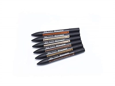 Winsor & Newton 0290077 ProMarker (cilt tonları, profesyonel yerleşim kalemi, 2 uç, ince ve geniş, çizimler, tasarım ve düzenler için) 6 renkli set