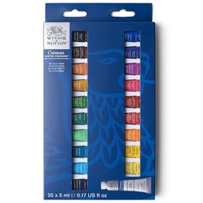 Winsor & Newton 390665 Cotman Suluboya Seti, Mükemmel Şeffaflık, Renk Dayanıklılığı ve Canlı Renkler için İşlenebilirlik - Başlangıç Seti 20 Renk 5 ml Tüplerde