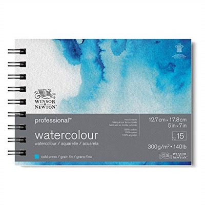 Winsor & Newton 6662578 Professional spiral ciltli sulu boya kağıdı - 15 yaprak 12,7 x 17,8 cm, 300 g/m², ince taneli, parlak doğa - Seçenekler: Jumbo Blok, Postart bloğu, Spiral Blok - İnce Taneli...