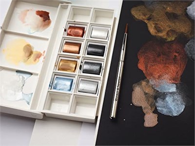 Winsor & Newton Cotman Suluboya Boya Seti, 8 Yarım Tava, Metalik Renkler Fırçalı