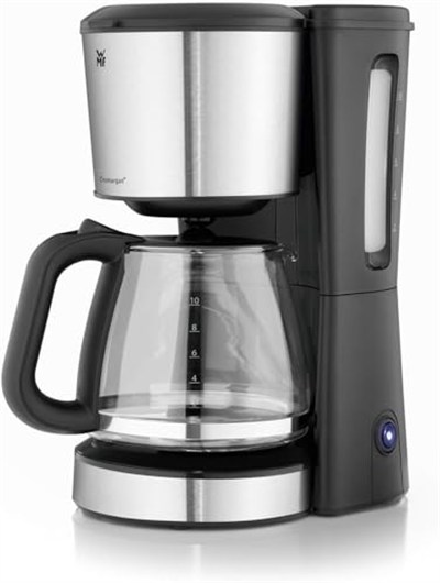 WMF Bueno filtre kahve makinesi, cam, 10 fincan, aroma cam sürahili kahve makinesi, damlama durdurucu, sıcak tutma plakası, kromargan/gümüş, 1000 W