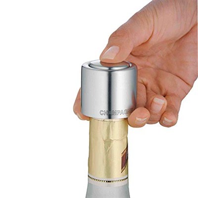 WMF Clever&More şampanya kapağı 3,5 cm yazılı, şampanya kapağı, şampanya şişesi kapağı, Cromargan paslanmaz çelik mat, şişe kapağı