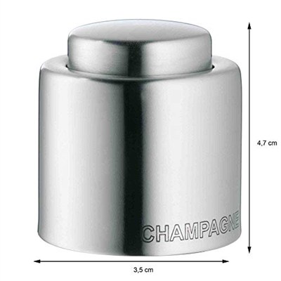 WMF Clever&More şampanya kapağı 3,5 cm yazılı, şampanya kapağı, şampanya şişesi kapağı, Cromargan paslanmaz çelik mat, şişe kapağı