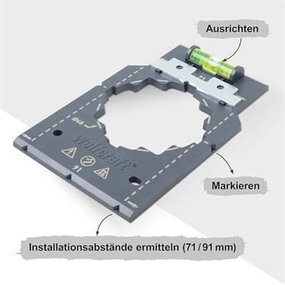 wolfcraft İşaretleme ve Hizalama Şablonu I 5975000 I Alçıpanda priz ve anahtar parçalarının hızlı ve hatasız kurulumu için