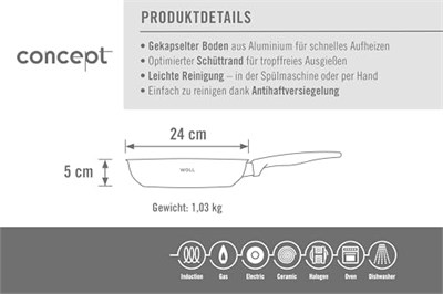 Woll Concept kızartma tavası indüktif, çap 24 cm, 5 cm yüksekliğinde, tüm ocak türleri için uygundur, paslanmaz çelik, 200 - Seçenekler: Diameter 20 cm, Height 4.5 cm, Boş