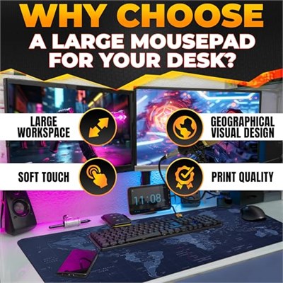 World XXL Profesyonel Ekstra Büyük Mouse Pad ve Bilgisayar Oyunu Mouse Mat Oyun Klavyesi Kaymaz Mouse Padler Masa için 89,9 cm x 39,9 cm Ev Ofis Masa Pedi Klavye ve Oyun Pedi için Fare Altlığı