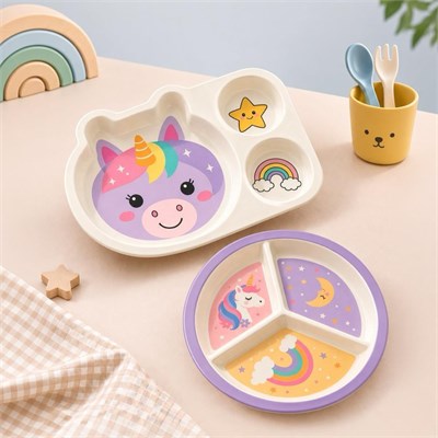 Wumboo 2li Melamin Çocuk Tabağı - Ekstra Dayanıklı Bpa Free Beslenme Seti- Kırılmaz Çocuk Beslenme Tabağı