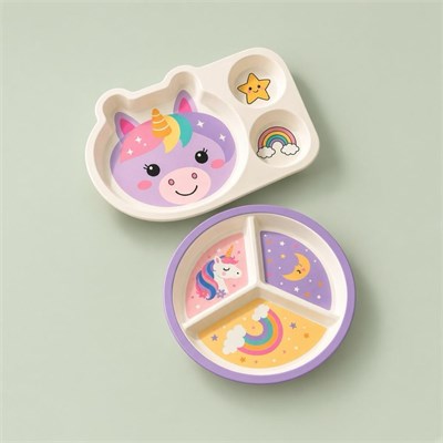 Wumboo 2li Melamin Çocuk Tabağı - Ekstra Dayanıklı Bpa Free Beslenme Seti- Kırılmaz Çocuk Beslenme Tabağı