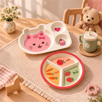 Wumboo 2li Melamin Çocuk Tabağı - Ekstra Dayanıklı Bpa Free Beslenme Seti- Kırılmaz Çocuk Beslenme Tabağı