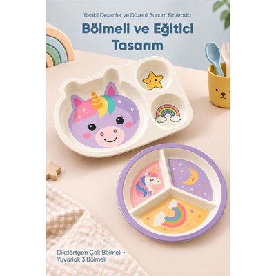 Wumboo 2li Melamin Çocuk Tabağı - Ekstra Dayanıklı Bpa Free Beslenme Seti- Kırılmaz Çocuk Beslenme Tabağı