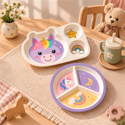 Wumboo 2li Melamin Çocuk Tabağı - Ekstra Dayanıklı Bpa Free Beslenme Seti- Kırılmaz Çocuk Beslenme Tabağı