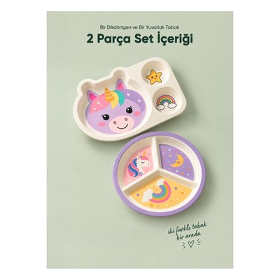 Wumboo 2li Melamin Çocuk Tabağı - Ekstra Dayanıklı Bpa Free Beslenme Seti- Kırılmaz Çocuk Beslenme Tabağı