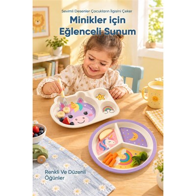 Wumboo 2li Melamin Çocuk Tabağı - Ekstra Dayanıklı Bpa Free Beslenme Seti- Kırılmaz Çocuk Beslenme Tabağı