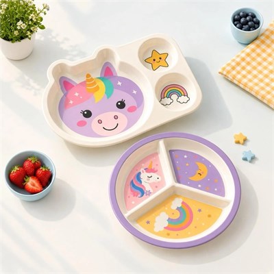 Wumboo 2li Melamin Çocuk Tabağı - Ekstra Dayanıklı Bpa Free Beslenme Seti- Kırılmaz Çocuk Beslenme Tabağı