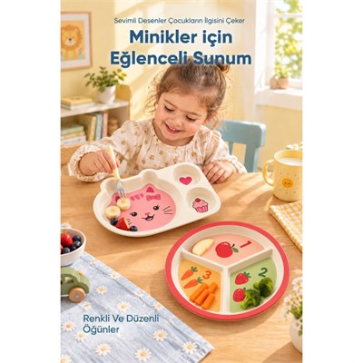 Wumboo 2li Melamin Çocuk Tabağı - Ekstra Dayanıklı Bpa Free Beslenme Seti- Kırılmaz Çocuk Beslenme Tabağı