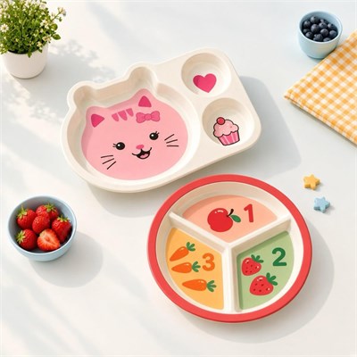 Wumboo 2li Melamin Çocuk Tabağı - Ekstra Dayanıklı Bpa Free Beslenme Seti- Kırılmaz Çocuk Beslenme Tabağı