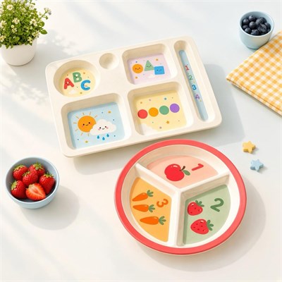 Wumboo 2li Melamin Çocuk Tabağı - Ekstra Dayanıklı Bpa Free Beslenme Seti- Kırılmaz Çocuk Beslenme Tabağı