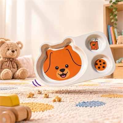 Wumboo 3 Bölmeli Hayvan Desenli Melamin Çocuk Tabağı-ekstra Dayanıklı Bpa Free Beslenme Tabağı-köpek