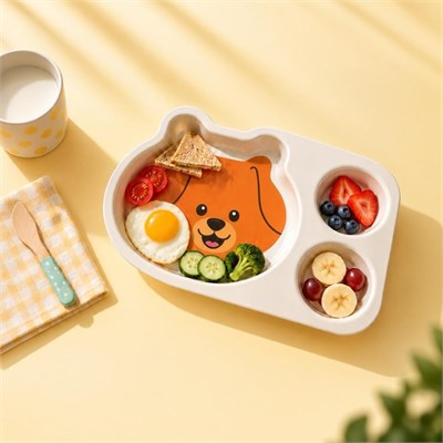 Wumboo 3 Bölmeli Hayvan Desenli Melamin Çocuk Tabağı-ekstra Dayanıklı Bpa Free Beslenme Tabağı-köpek