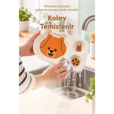 Wumboo 3 Bölmeli Hayvan Desenli Melamin Çocuk Tabağı-ekstra Dayanıklı Bpa Free Beslenme Tabağı-köpek