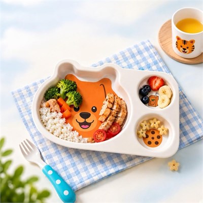 Wumboo 3 Bölmeli Hayvan Desenli Melamin Çocuk Tabağı-ekstra Dayanıklı Bpa Free Beslenme Tabağı-köpek