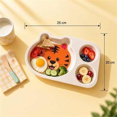 Wumboo 3 Bölmeli Hayvan Desenli Melamin Çocuk Tabağı-ekstra Dayanıklı Bpa Free Beslenme Tabağı- Kaplan