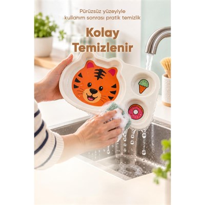 Wumboo 3 Bölmeli Hayvan Desenli Melamin Çocuk Tabağı-ekstra Dayanıklı Bpa Free Beslenme Tabağı- Kaplan