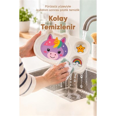 Wumboo 3 Bölmeli Hayvan Desenli Melamin Çocuk Tabağı-ekstra Dayanıklı Bpa Free Beslenme Tabağı- Unicorn