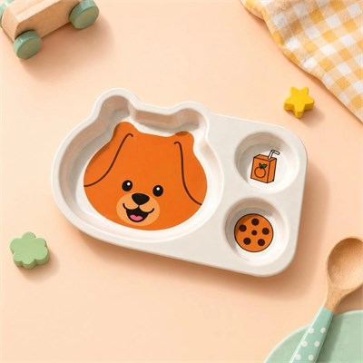 Wumboo 3 Bölmeli Hayvan Desenli Melamin Çocuk Tabağı-ekstra Dayanıklı Bpa Free Beslenme Tabağı-köpek