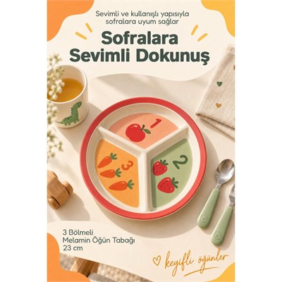 Wumboo 3 Bölmeli Melamin Çocuk Tabağı-ekstra Dayanıklı Bpa Free Beslenme Tabağ-eğitici Sayılar Çocuk Tabağı