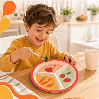 Wumboo 3 Bölmeli Melamin Çocuk Tabağı-ekstra Dayanıklı Bpa Free Beslenme Tabağ-eğitici Sayılar Çocuk Tabağı