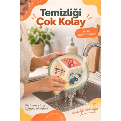 Wumboo 3 Bölmeli Melamin Çocuk Tabağı-mama Tabağı-ekstra Dayanıklı Bpa Free Beslenme Tabağı- Araba