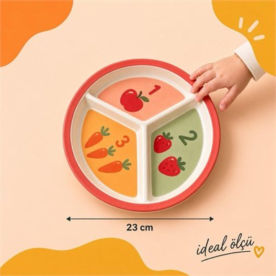 Wumboo 3 Bölmeli Melamin Çocuk Tabağı-ekstra Dayanıklı Bpa Free Beslenme Tabağ-eğitici Sayılar Çocuk Tabağı