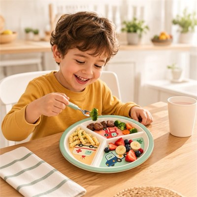Wumboo 3 Bölmeli Melamin Çocuk Tabağı-mama Tabağı-ekstra Dayanıklı Bpa Free Beslenme Tabağı- Araba