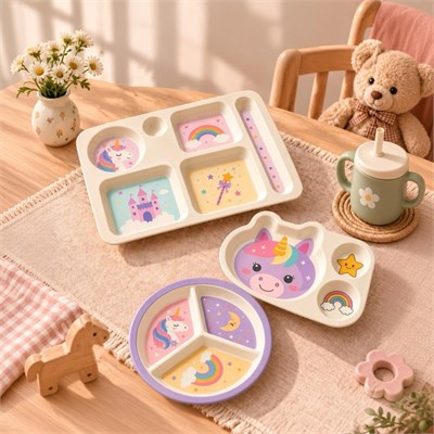 Wumboo 3lü Melamin Çocuk Tabağı - Ekstra Dayanıklı Bpa Free Beslenme Seti- Kırılmaz Çocuk Beslenme Tabağı