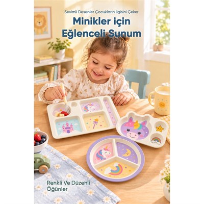 Wumboo 3lü Melamin Çocuk Tabağı - Ekstra Dayanıklı Bpa Free Beslenme Seti- Kırılmaz Çocuk Beslenme Tabağı