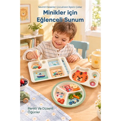 Wumboo 3lü Melamin Çocuk Tabağı - Ekstra Dayanıklı Bpa Free Beslenme Seti- Kırılmaz Çocuk Beslenme Tabağı