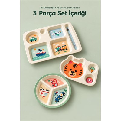 Wumboo 3lü Melamin Çocuk Tabağı - Ekstra Dayanıklı Bpa Free Beslenme Seti- Kırılmaz Çocuk Beslenme Tabağı