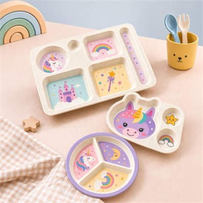 Wumboo 3lü Melamin Çocuk Tabağı - Ekstra Dayanıklı Bpa Free Beslenme Seti- Kırılmaz Çocuk Beslenme Tabağı