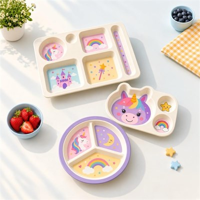 Wumboo 3lü Melamin Çocuk Tabağı - Ekstra Dayanıklı Bpa Free Beslenme Seti- Kırılmaz Çocuk Beslenme Tabağı