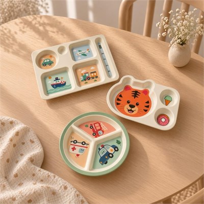 Wumboo 3lü Melamin Çocuk Tabağı - Ekstra Dayanıklı Bpa Free Beslenme Seti- Kırılmaz Çocuk Beslenme Tabağı