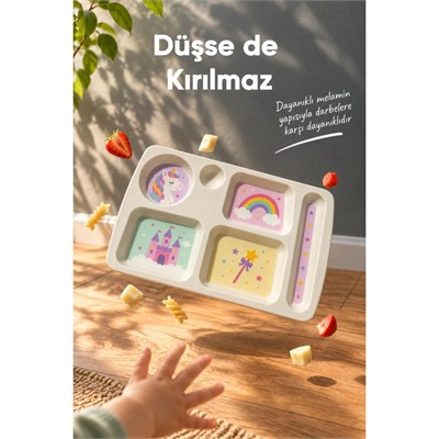 Wumboo 6 Bölmeli Melamin Çocuk Tabağı-mama Tabağı-ekstra Dayanıklı Bpa Free Beslenme Tabağı- Unicorn