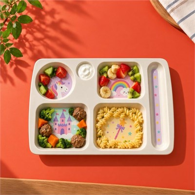 Wumboo 6 Bölmeli Melamin Çocuk Tabağı-mama Tabağı-ekstra Dayanıklı Bpa Free Beslenme Tabağı- Unicorn
