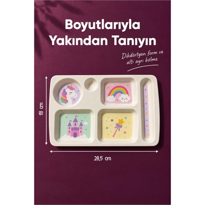 Wumboo 6 Bölmeli Melamin Çocuk Tabağı-mama Tabağı-ekstra Dayanıklı Bpa Free Beslenme Tabağı- Unicorn