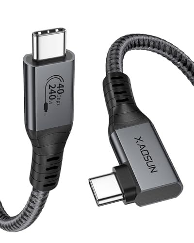 XAOSUN Thunderbolt 4 Kablo için 240W USB4, 90 Derece Dik Açı Thunderbolt 4 Kablo 6 ft, Destek 240W Şarj, 40Gbps Transfer, MacBook, Thunderbolt Dock, Tablet, Hub, eGPU için 8K/5K HD Ekran
