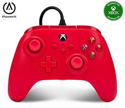 Xbox Series X|S ve Windows 10/11 için kablolu PowerA Controller - Kırmızı, Gamepad, kablolu video oyun denetleyicisi, oyun denetleyicisi, Xbox One, Type C ile uyumlu, resmi lisanslı