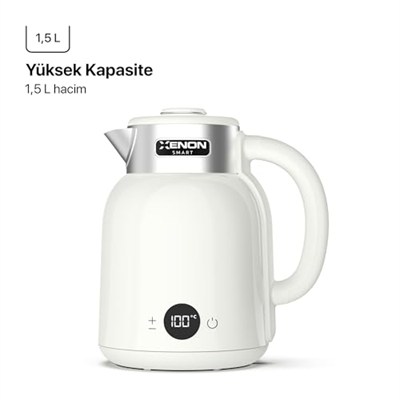 Xenon Smart Akıllı Kettle Paslanmaz Çelik Çift Katmanlı Wi-Fi Mobil Uygulama ile Uzaktan Kontrol Edilebilen Otomatik Kapanma Hızlı Kaynatma Kaçak Akım Korumalı Su Isıtıcı 1.5 Lt (Krem) X7101