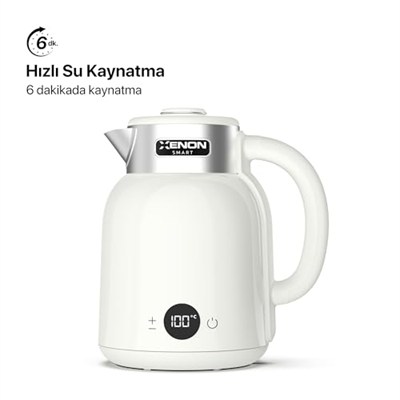 Xenon Smart Akıllı Kettle Paslanmaz Çelik Çift Katmanlı Wi-Fi Mobil Uygulama ile Uzaktan Kontrol Edilebilen Otomatik Kapanma Hızlı Kaynatma Kaçak Akım Korumalı Su Isıtıcı 1.5 Lt (Krem) X7101