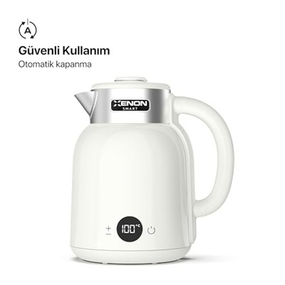 Xenon Smart Akıllı Kettle Paslanmaz Çelik Çift Katmanlı Wi-Fi Mobil Uygulama ile Uzaktan Kontrol Edilebilen Otomatik Kapanma Hızlı Kaynatma Kaçak Akım Korumalı Su Isıtıcı 1.5 Lt (Krem) X7101