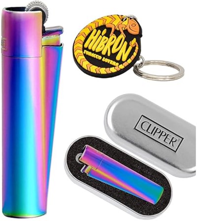 Xikar Sağlam metal çakmak, buji taşı ile ateşleme, fırçalanmış krom yüzey, mavi, yeşil ve lila renk karışımı, mavi ve mor karışık renk